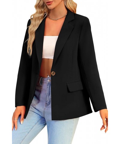 Women's Casual Blazers Open Front Long Sleeve Work Suit Office Blazer Lapel Button Jacket with Pockets Black $13.99 Suits