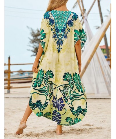 Women Beachwear Turkish Kaftans Long Swimsuit Cover up Caftan Beach Dress Green and Yellow $20.05 Swimsuits