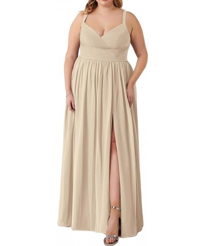 LCSEWIDY Floor-Length Chiffon Bridesmaid Dress - Sleeveless V-Neck A-Line/Princess Gown with Pleated Details and Leg Slit Cha...