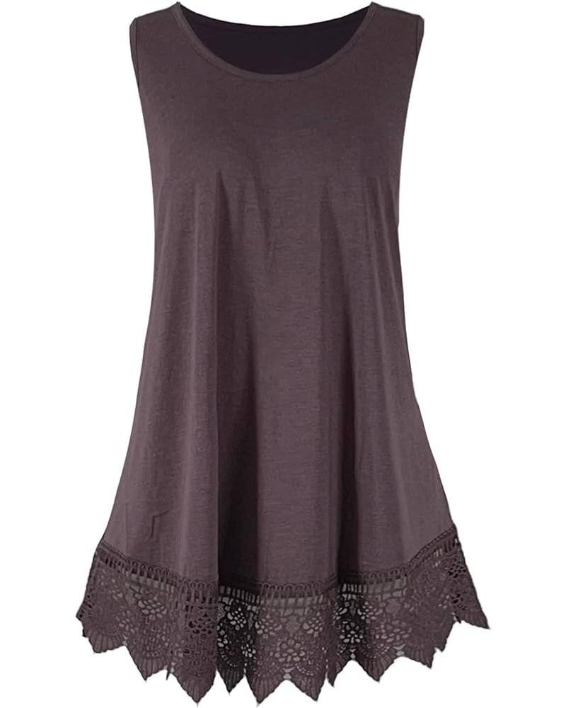 Long Flowy Lace Bottom Sleeveless Tunic Top for Women Bracken $12.99 Tops