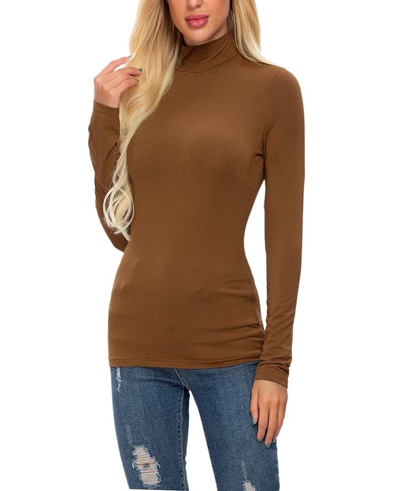 Womens Turtleneck Long Sleeve Shirts Slim Fitted Soft Lightweight Casual Active Layer Thermal Underwear Tops 02-coffee $11.50...