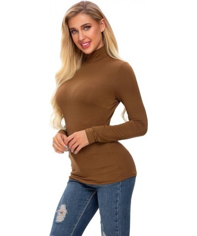 Womens Turtleneck Long Sleeve Shirts Slim Fitted Soft Lightweight Casual Active Layer Thermal Underwear Tops 02-coffee $11.50...