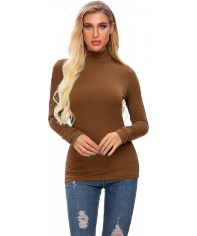 Womens Turtleneck Long Sleeve Shirts Slim Fitted Soft Lightweight Casual Active Layer Thermal Underwear Tops 02-coffee $11.50...