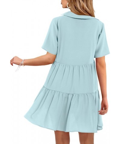 Women V Neck Dress Summer Short/Long Sleeve Flowy Tiered Shift Dresses A:light Blue $29.99 Dresses