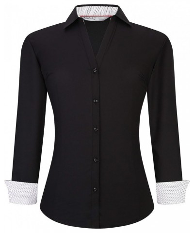 Womens Button Down Shirts Long Sleeve Regular Fit Bamboo Stretch Work Blouse Bamboo Black $16.23 Blouses