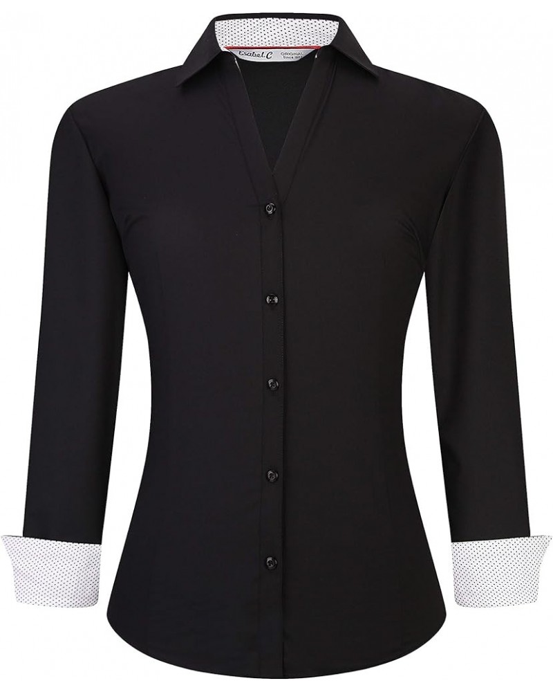 Womens Button Down Shirts Long Sleeve Regular Fit Bamboo Stretch Work Blouse Bamboo Black $16.23 Blouses