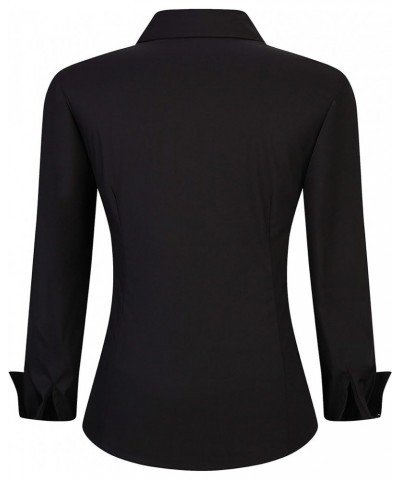 Womens Button Down Shirts Long Sleeve Regular Fit Bamboo Stretch Work Blouse Bamboo Black $16.23 Blouses