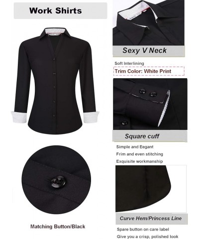 Womens Button Down Shirts Long Sleeve Regular Fit Bamboo Stretch Work Blouse Bamboo Black $16.23 Blouses