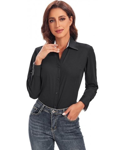 Womens Button Down Shirts Long Sleeve Regular Fit Bamboo Stretch Work Blouse Bamboo Black $16.23 Blouses