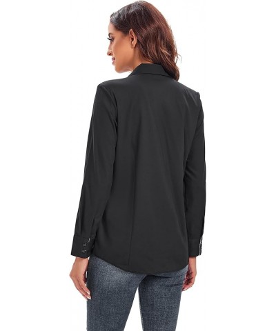 Womens Button Down Shirts Long Sleeve Regular Fit Bamboo Stretch Work Blouse Bamboo Black $16.23 Blouses