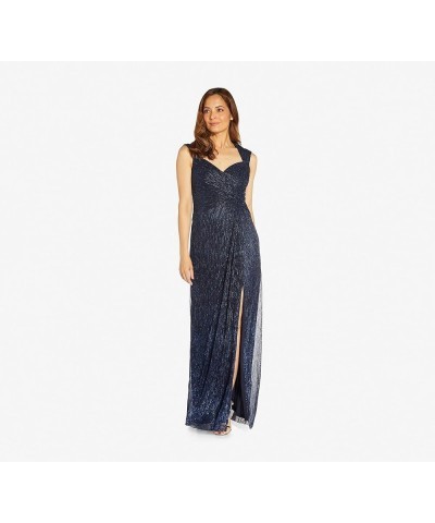 Women's Metallic Pleat Ballgown Navy Night $64.08 Dresses