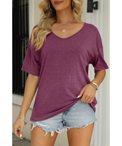 Women's Half Sleeve T Shirts Fashion V Neck Oversized Loose Tops Solid Casual Basic Blouses Wine $14.49 T-Shirts