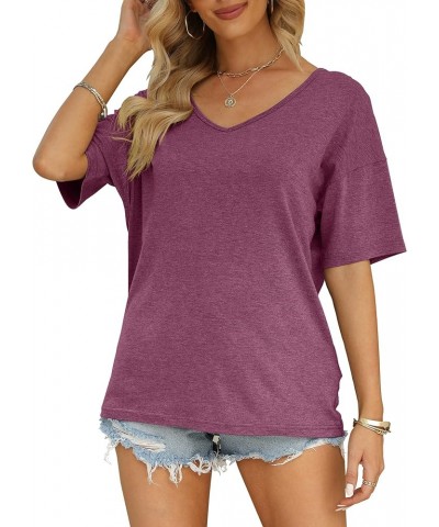 Women's Half Sleeve T Shirts Fashion V Neck Oversized Loose Tops Solid Casual Basic Blouses Wine $14.49 T-Shirts