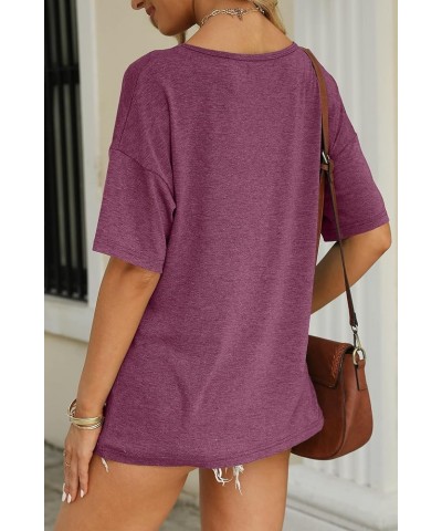 Women's Half Sleeve T Shirts Fashion V Neck Oversized Loose Tops Solid Casual Basic Blouses Wine $14.49 T-Shirts