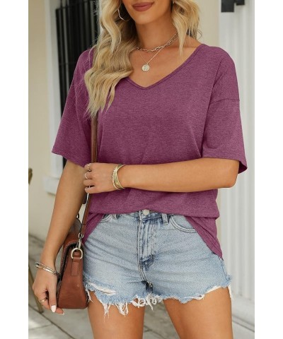 Women's Half Sleeve T Shirts Fashion V Neck Oversized Loose Tops Solid Casual Basic Blouses Wine $14.49 T-Shirts