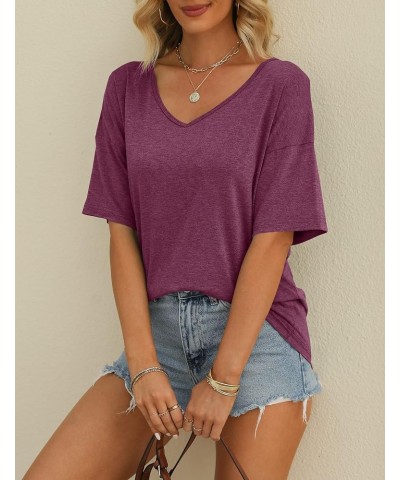 Women's Half Sleeve T Shirts Fashion V Neck Oversized Loose Tops Solid Casual Basic Blouses Wine $14.49 T-Shirts