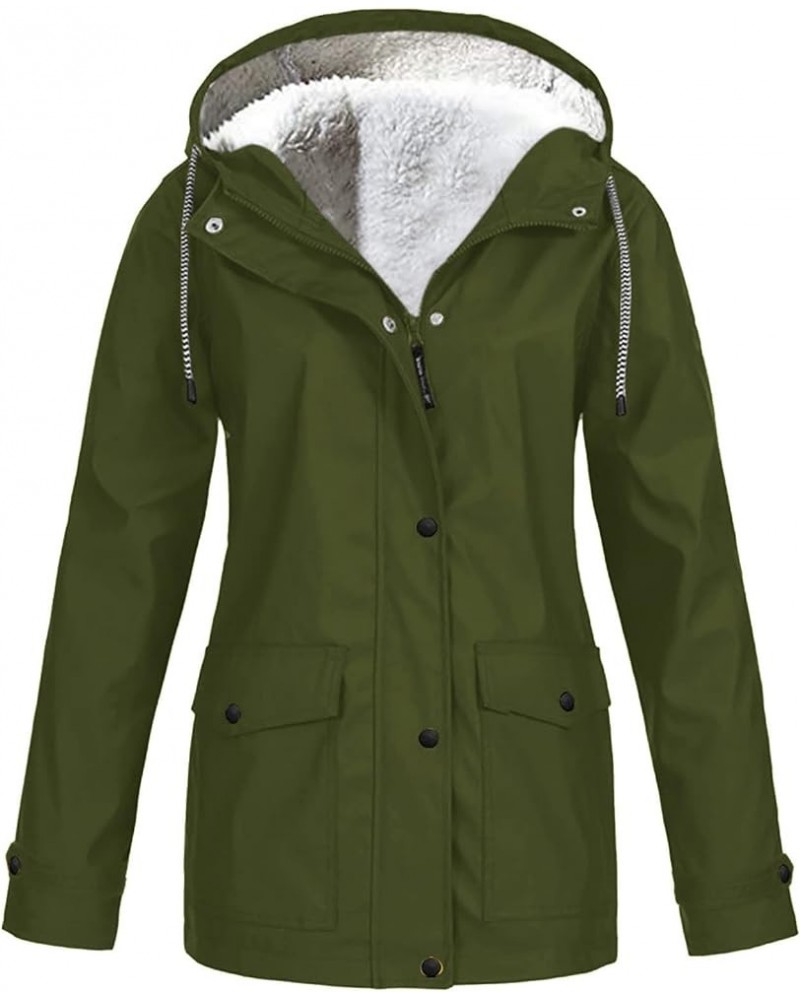 Women's Jacket Winter Solid Color Rain Jacket Outdoor Hoodie Waterproof Windproof Long Coat Jackets, S-5XL 1-army Green $14.0...