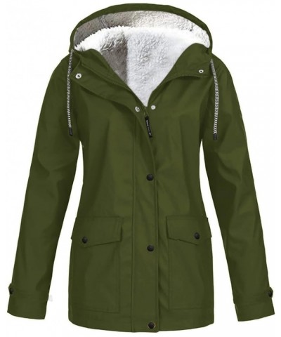 Women's Jacket Winter Solid Color Rain Jacket Outdoor Hoodie Waterproof Windproof Long Coat Jackets, S-5XL 1-army Green $14.0...