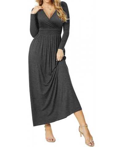 Women's Dresses Deep V-Neck Long Sleeve Empire Waist Long Dress Casual with Pockets Long Sleeve Dark Gray $17.39 Dresses