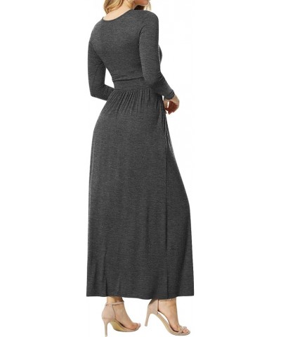 Women's Dresses Deep V-Neck Long Sleeve Empire Waist Long Dress Casual with Pockets Long Sleeve Dark Gray $17.39 Dresses