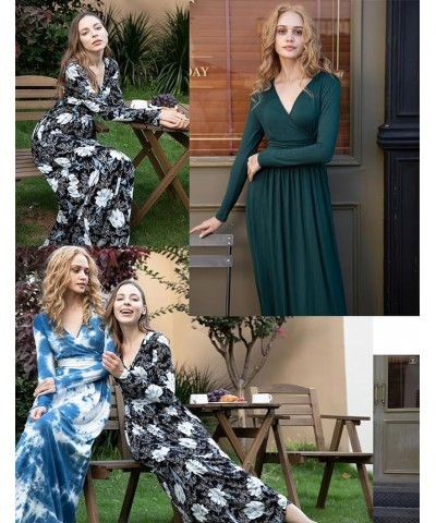 Women's Dresses Deep V-Neck Long Sleeve Empire Waist Long Dress Casual with Pockets Long Sleeve Dark Gray $17.39 Dresses