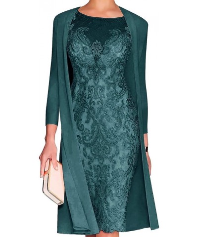 Mother of The Bride Dresses Lace Knee Length Chiffon Gowns Dresses 3/4 Length Sleeves Lace Formal Gowns Peacock $38.95 Dresses