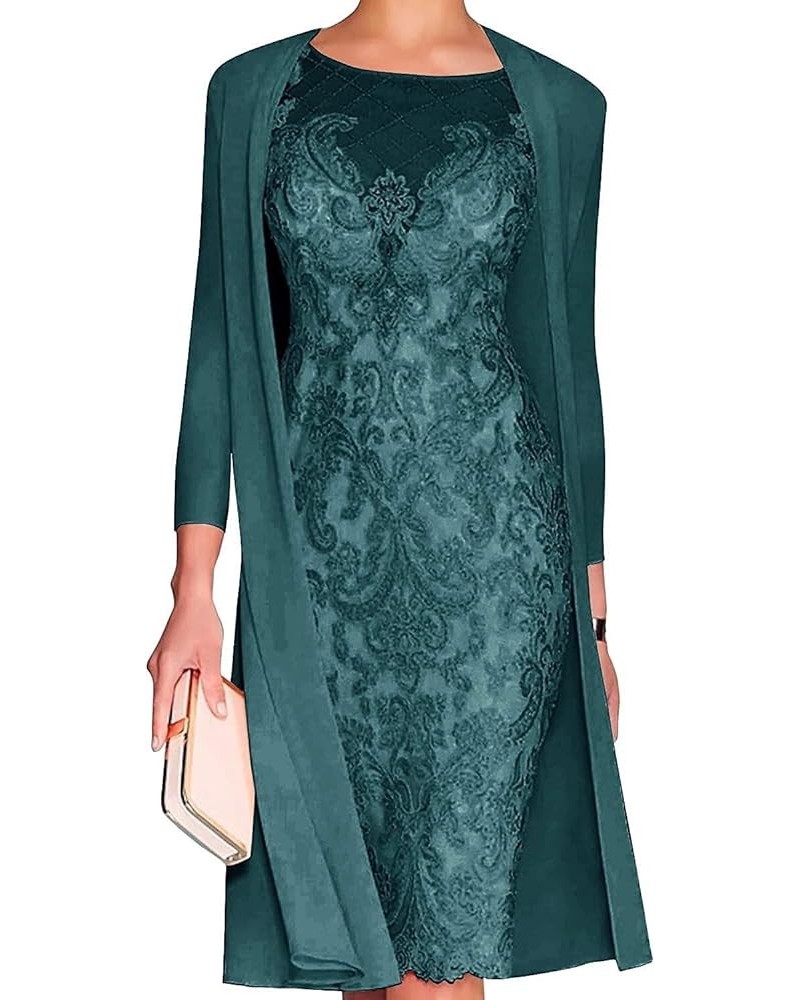 Mother of The Bride Dresses Lace Knee Length Chiffon Gowns Dresses 3/4 Length Sleeves Lace Formal Gowns Peacock $38.95 Dresses