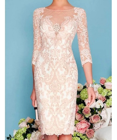 Mother of The Bride Dresses Lace Knee Length Chiffon Gowns Dresses 3/4 Length Sleeves Lace Formal Gowns Peacock $38.95 Dresses