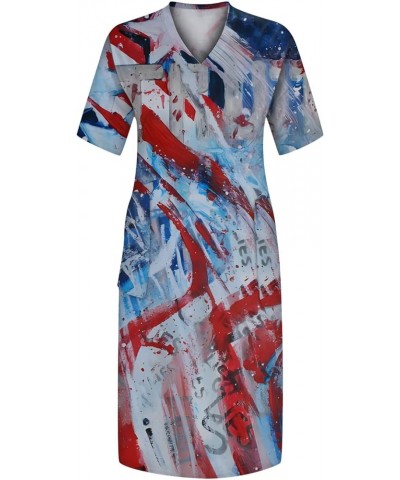 4Th of July Dress Women 2023 Plus Size American Flag Printed V-Neck Short Sleeve T Shirt Dress with Pockets Patriotic Outfits...