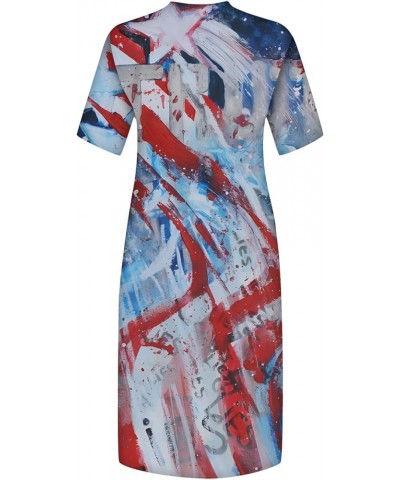 4Th of July Dress Women 2023 Plus Size American Flag Printed V-Neck Short Sleeve T Shirt Dress with Pockets Patriotic Outfits...