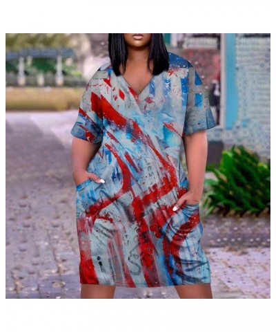 4Th of July Dress Women 2023 Plus Size American Flag Printed V-Neck Short Sleeve T Shirt Dress with Pockets Patriotic Outfits...