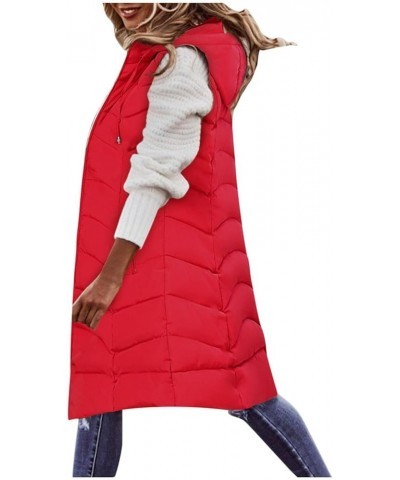 Long Puffer Vest Women Plus Size Puffer Jacket With Hood Long Vest for Women Sleeveless Puffer Down Coats B Red $11.15 Vests