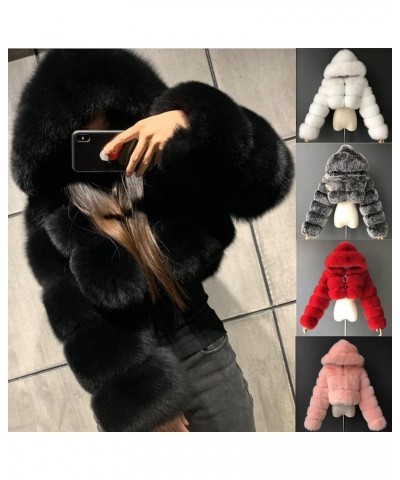 Coats for Womens Fashion Imitation Faux Fox Fur Coat Splicing Cashmere Jacket Loose Soft Casual Overcoat Black $26.68 Coats