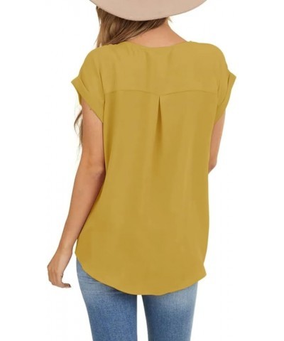 Women's Short Sleeve Tops Crew Neck Side Button Shirts Casual Loose Fit T-Shirt Ginger Yellow $11.99 T-Shirts