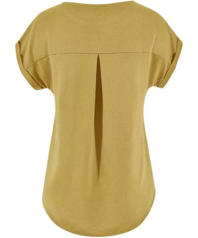 Women's Short Sleeve Tops Crew Neck Side Button Shirts Casual Loose Fit T-Shirt Ginger Yellow $11.99 T-Shirts