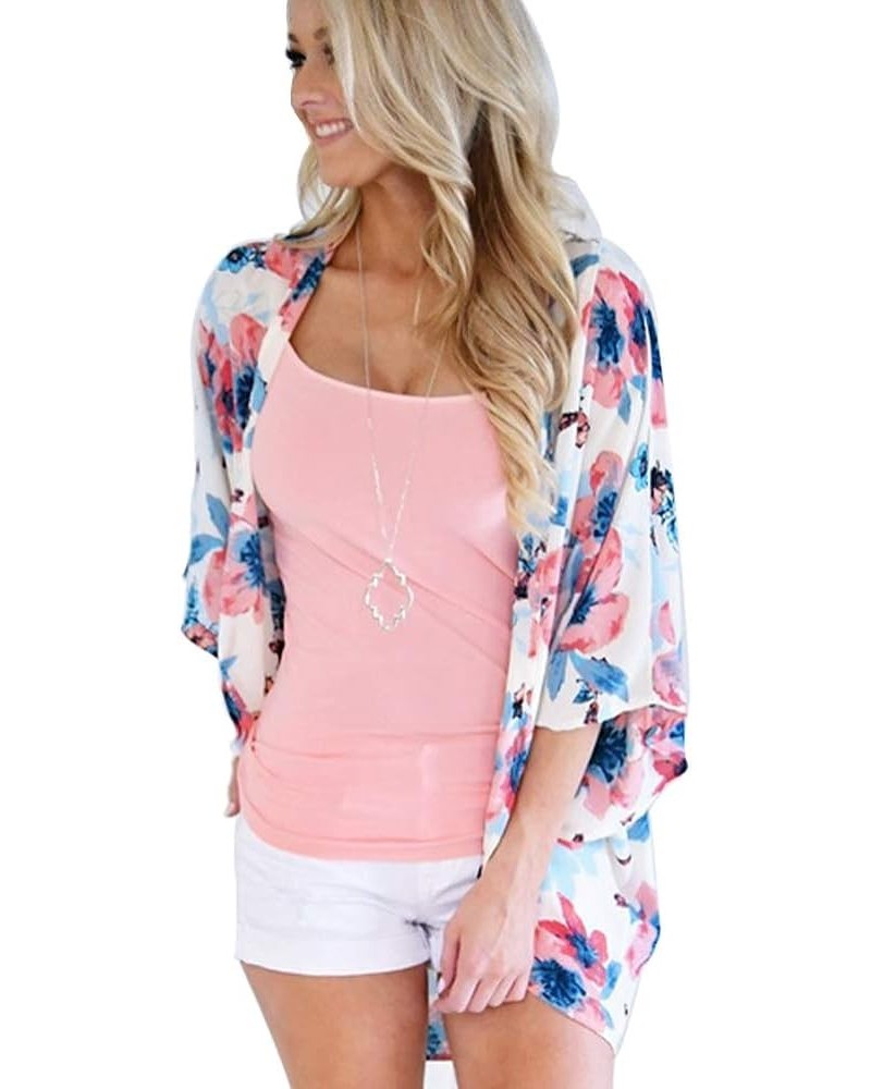 Women Chiffon Printed Cardigan Kimono Robe Tops Beach Bikini Cover up Blouse 003-blue Purple $10.44 Swimsuits