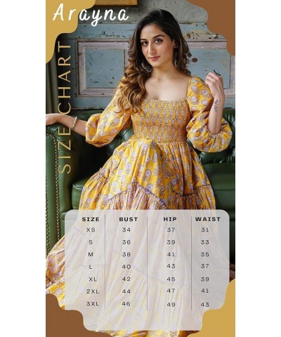 Womens' Cotton Floral Printed Long Ethnic Anarkali Kurta Yellow $25.19 Tops