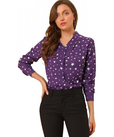 Women's Metallic Patterned Blouse V Neck Long Sleeve Gilding Shiny Sparkly Dots Top Purple $19.71 Blouses