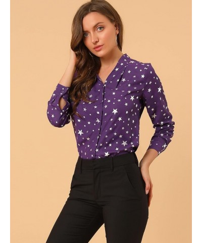 Women's Metallic Patterned Blouse V Neck Long Sleeve Gilding Shiny Sparkly Dots Top Purple $19.71 Blouses