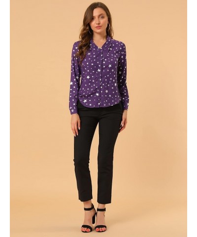 Women's Metallic Patterned Blouse V Neck Long Sleeve Gilding Shiny Sparkly Dots Top Purple $19.71 Blouses