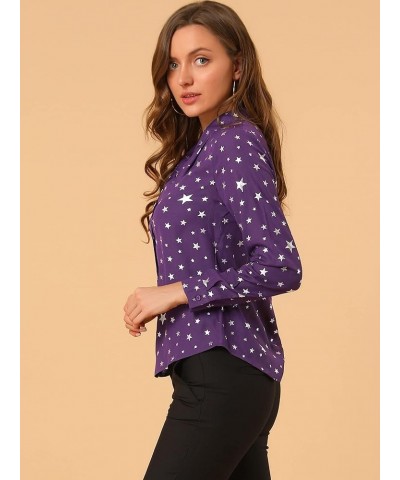 Women's Metallic Patterned Blouse V Neck Long Sleeve Gilding Shiny Sparkly Dots Top Purple $19.71 Blouses