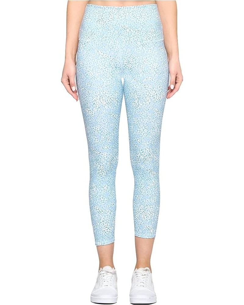 High Waisted Leggings for Women - 7/8 Length Athletic Tummy Control Yoga Pants for Workout Baby Blue Cheetah $11.75 Activewear