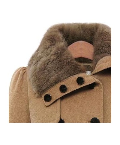 Double Breasted Faux Fur Collar Jacket Lapel Pea Coat for Women Winter Long Trench Coat with Belt Elegant Swing Outerwear 3X-...