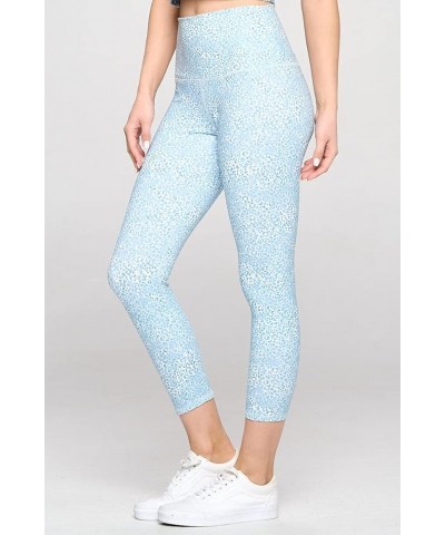 High Waisted Leggings for Women - 7/8 Length Athletic Tummy Control Yoga Pants for Workout Baby Blue Cheetah $11.75 Activewear