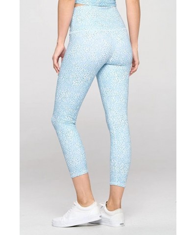 High Waisted Leggings for Women - 7/8 Length Athletic Tummy Control Yoga Pants for Workout Baby Blue Cheetah $11.75 Activewear