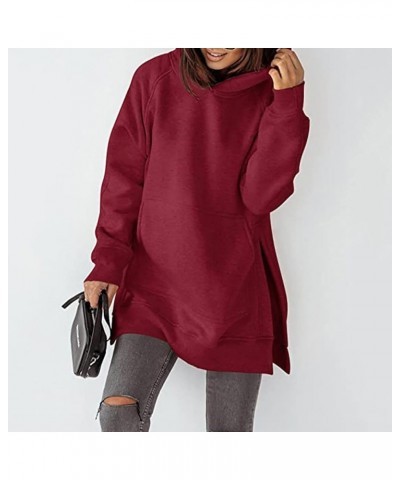 Women's Casual Long Hoodies Oversized Thick Fleece Solid Color Hooded Sweatshirt Pullover Side Split High Low Hem Tops Wine $...