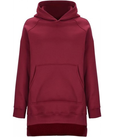 Women's Casual Long Hoodies Oversized Thick Fleece Solid Color Hooded Sweatshirt Pullover Side Split High Low Hem Tops Wine $...