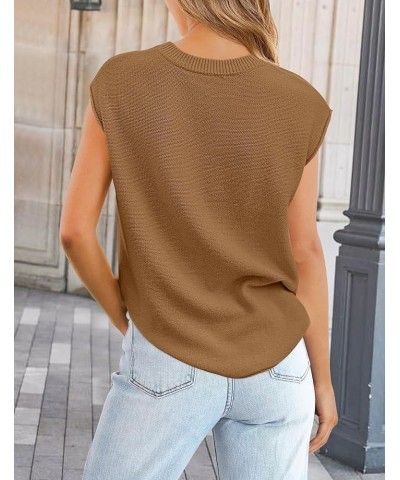 Women's Short Sleeve Tunic Tops Casual Crew Neck Sleeveless Solid Pullover Sweaters Basic Loose Knit Sweater Vest Camel $16.4...