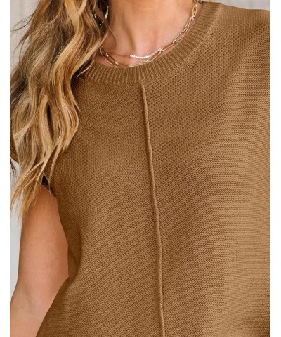 Women's Short Sleeve Tunic Tops Casual Crew Neck Sleeveless Solid Pullover Sweaters Basic Loose Knit Sweater Vest Camel $16.4...