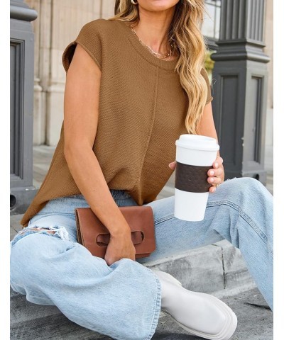 Women's Short Sleeve Tunic Tops Casual Crew Neck Sleeveless Solid Pullover Sweaters Basic Loose Knit Sweater Vest Camel $16.4...